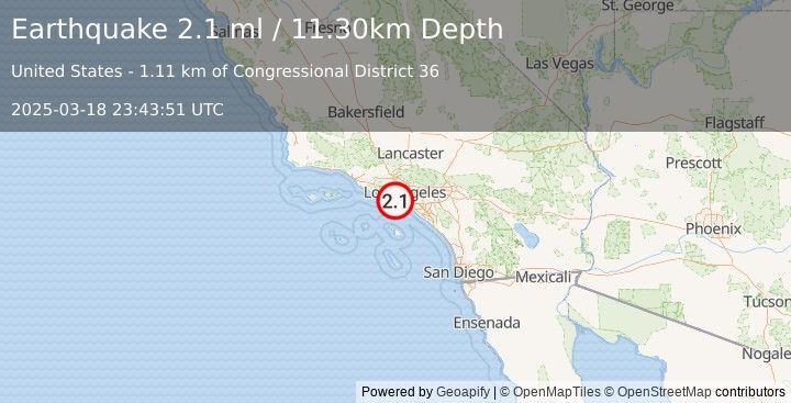 Earthquake SANTA MONICA BAY, CALIFORNIA (2.1 ml) (2025-03-18 23:43:51 UTC)