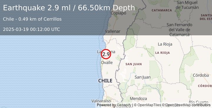 Earthquake COQUIMBO, CHILE (2.9 ml) (2025-03-19 00:12:00 UTC)