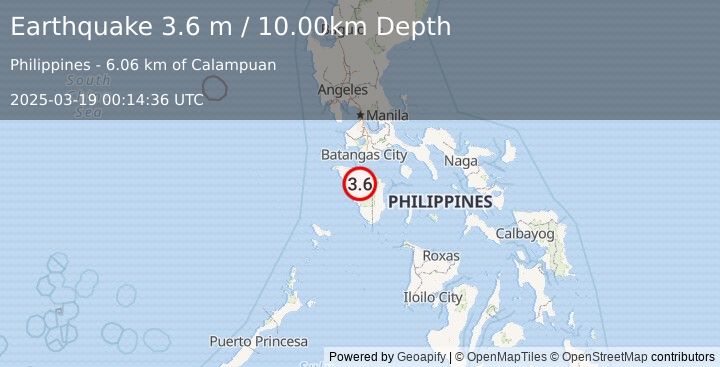 Earthquake MINDORO, PHILIPPINES (3.6 m) (2025-03-19 00:14:36 UTC)