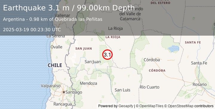 Earthquake SAN JUAN, ARGENTINA (3.1 m) (2025-03-19 00:23:30 UTC)