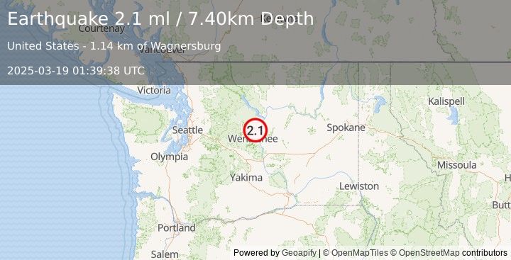 Earthquake WASHINGTON (2.1 ml) (2025-03-19 01:39:38 UTC)