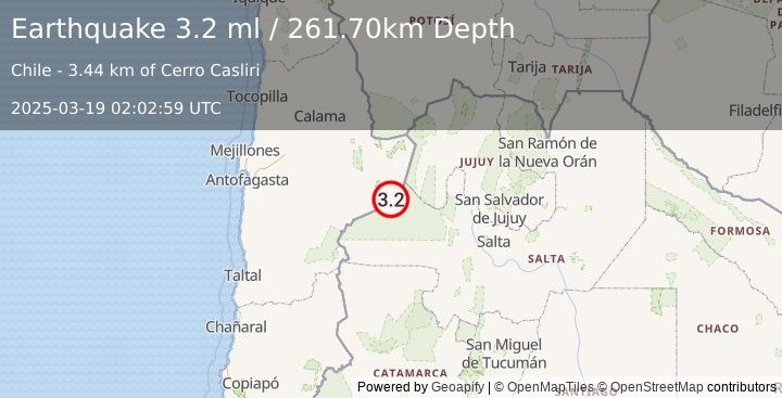 Earthquake ANTOFAGASTA, CHILE (3.2 ml) (2025-03-19 02:02:59 UTC)