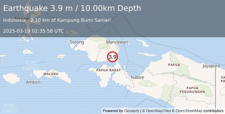 Earthquake PAPUA, INDONESIA (3.9 m) (2025-03-19 02:35:58 UTC)