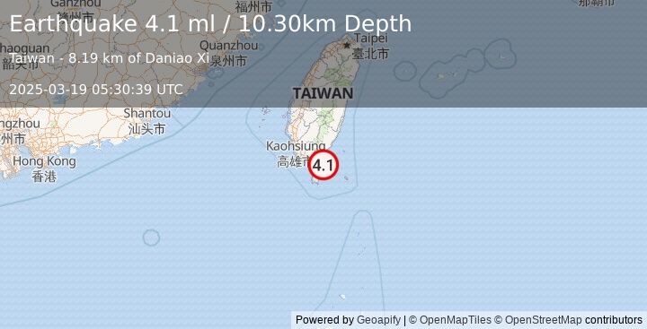 Earthquake TAIWAN (4.1 ml) (2025-03-19 05:30:39 UTC)