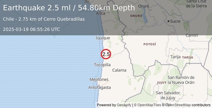 Earthquake SALTA, ARGENTINA (3.2 ml) (2025-03-19 06:55:55 UTC)