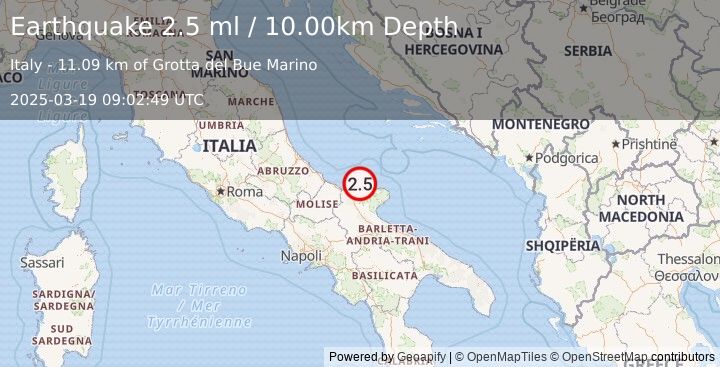 Earthquake ADRIATIC SEA (2.5 ml) (2025-03-19 09:02:49 UTC)