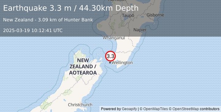 Earthquake COOK STRAIT, NEW ZEALAND (3.3 m) (2025-03-19 10:12:41 UTC)