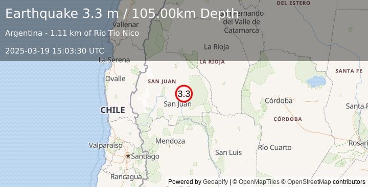 Earthquake SAN JUAN, ARGENTINA (3.3 m) (2025-03-19 15:03:30 UTC)