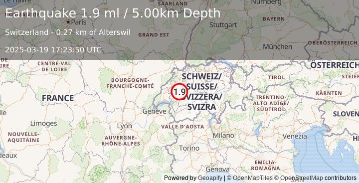 Earthquake SWITZERLAND (1.9 ml) (2025-03-19 17:23:50 UTC)