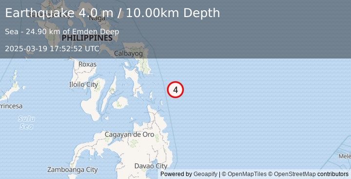 Earthquake PHILIPPINE ISLANDS REGION (4.0 m) (2025-03-19 17:52:52 UTC)