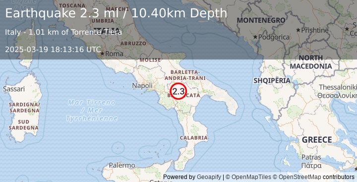 Earthquake SOUTHERN ITALY (2.3 ml) (2025-03-19 18:13:16 UTC)