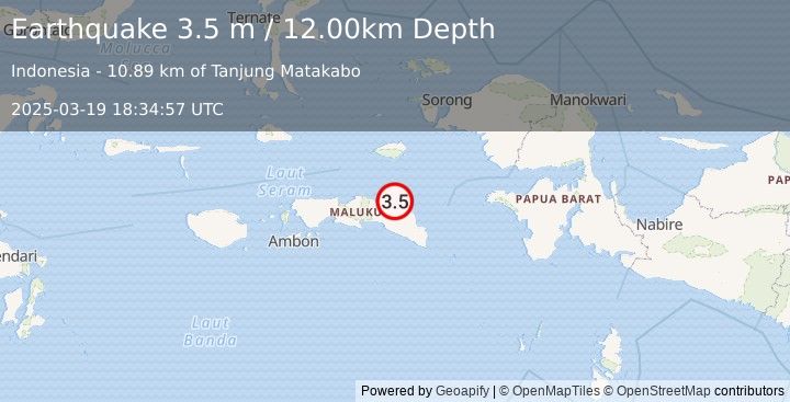 Earthquake CERAM SEA, INDONESIA (3.5 m) (2025-03-19 18:34:57 UTC)