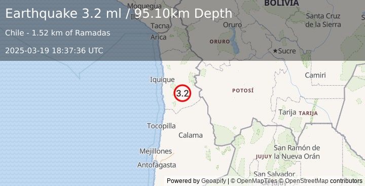 Earthquake TARAPACA, CHILE (3.2 ml) (2025-03-19 18:37:36 UTC)