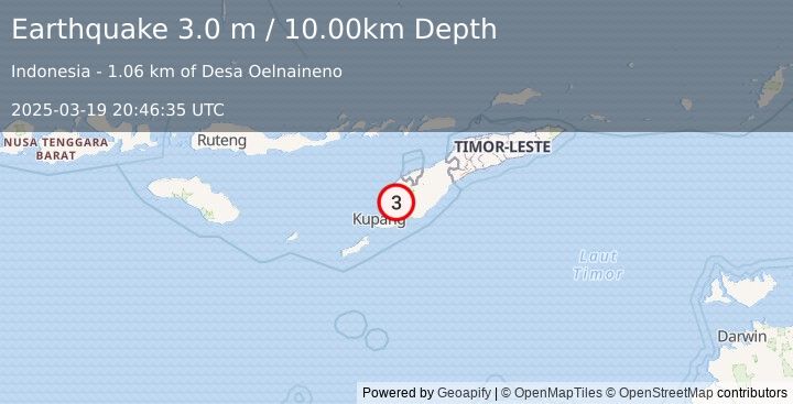 Earthquake TIMOR REGION, INDONESIA (3.0 m) (2025-03-19 20:46:35 UTC)