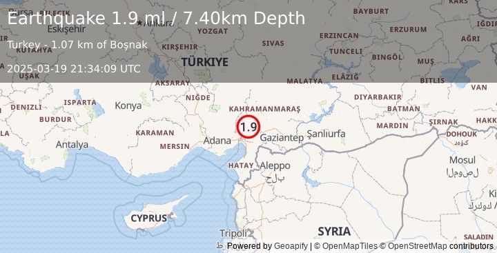 Earthquake CENTRAL TURKEY (1.9 ml) (2025-03-19 21:34:09 UTC)