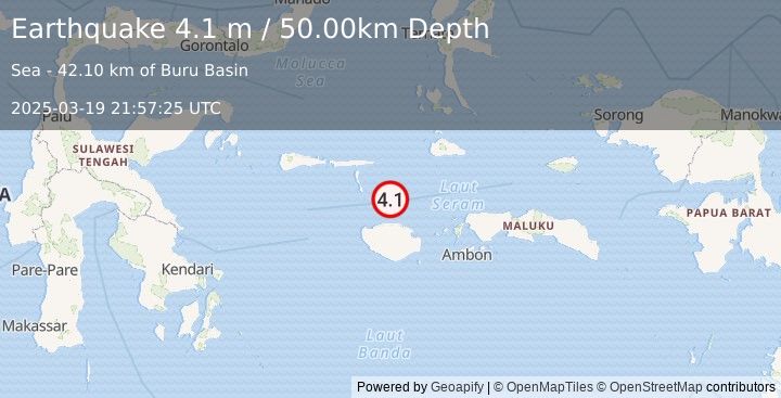 Earthquake CERAM SEA, INDONESIA (4.1 m) (2025-03-19 21:57:25 UTC)