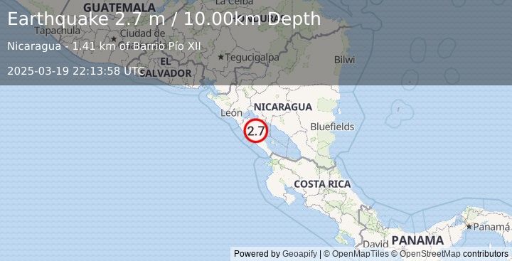 Earthquake NEAR COAST OF NICARAGUA (2.7 m) (2025-03-19 22:13:58 UTC)