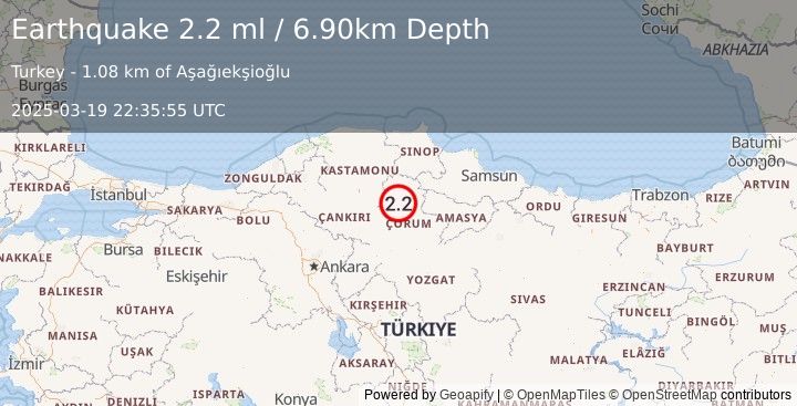 Earthquake CENTRAL TURKEY (2.2 ml) (2025-03-19 22:35:55 UTC)