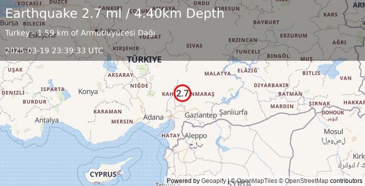 Earthquake CENTRAL TURKEY (2.8 ml) (2025-03-19 23:39:35 UTC)