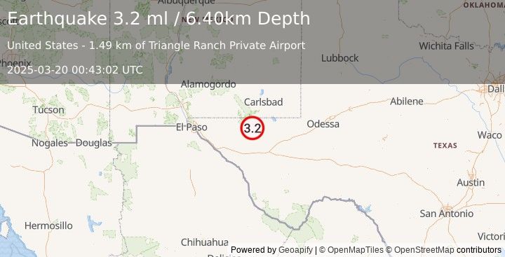 Earthquake WESTERN TEXAS (3.2 ml) (2025-03-20 00:43:02 UTC)