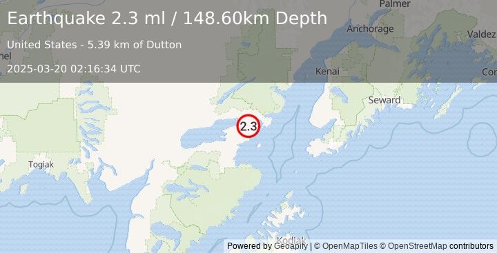 Earthquake SOUTHERN ALASKA (2.3 ml) (2025-03-20 02:16:34 UTC)