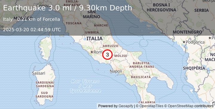 Earthquake SOUTHERN ITALY (3.0 ml) (2025-03-20 02:44:59 UTC)