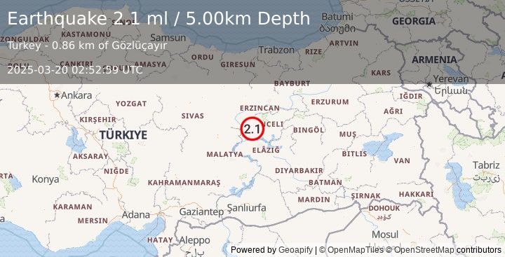 Earthquake EASTERN TURKEY (2.1 ml) (2025-03-20 02:52:59 UTC)