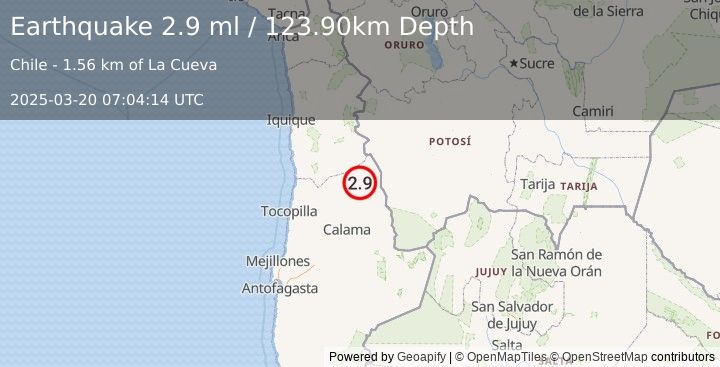 Earthquake ANTOFAGASTA, CHILE (2.9 ml) (2025-03-20 07:04:14 UTC)