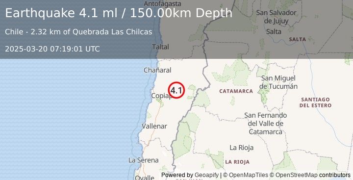 Earthquake ATACAMA, CHILE (4.3 ml) (2025-03-20 07:19:03 UTC)