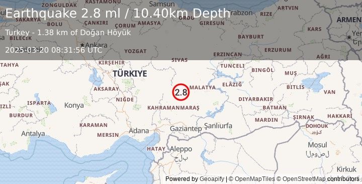 Earthquake CENTRAL TURKEY (2.8 ml) (2025-03-20 08:31:56 UTC)