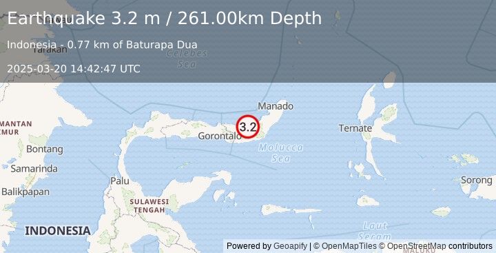 Earthquake MINAHASA, SULAWESI, INDONESIA (3.2 m) (2025-03-20 14:42:47 UTC)