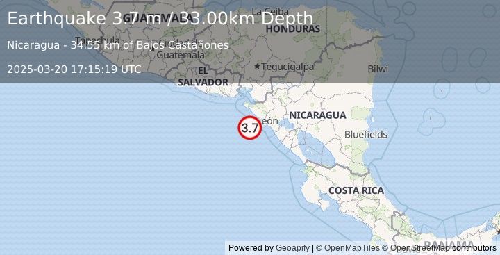 Earthquake NEAR COAST OF NICARAGUA (3.7 m) (2025-03-20 17:15:19 UTC)