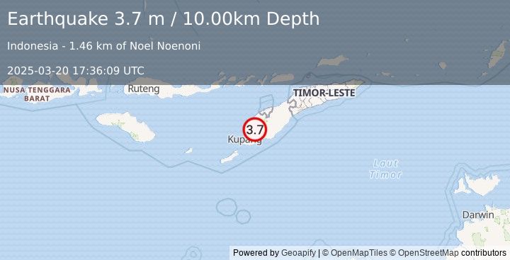 Earthquake TIMOR REGION, INDONESIA (3.7 m) (2025-03-20 17:36:09 UTC)