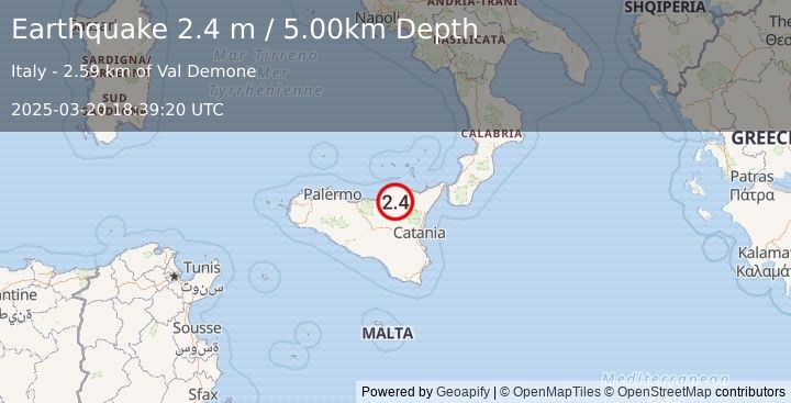 Earthquake SICILY, ITALY (2.6 ml) (2025-03-20 18:39:18 UTC)