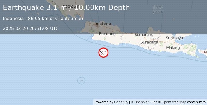 Earthquake JAVA, INDONESIA (3.1 m) (2025-03-20 20:51:08 UTC)