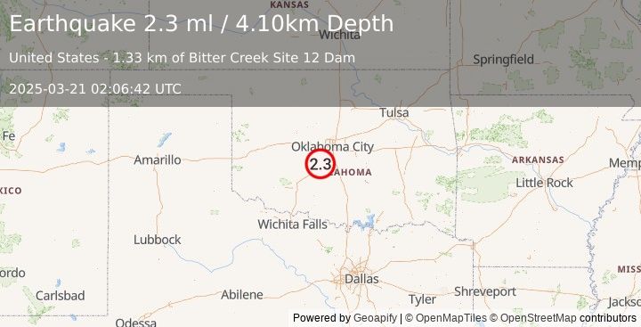 Earthquake OKLAHOMA (2.3 ml) (2025-03-21 02:06:42 UTC)