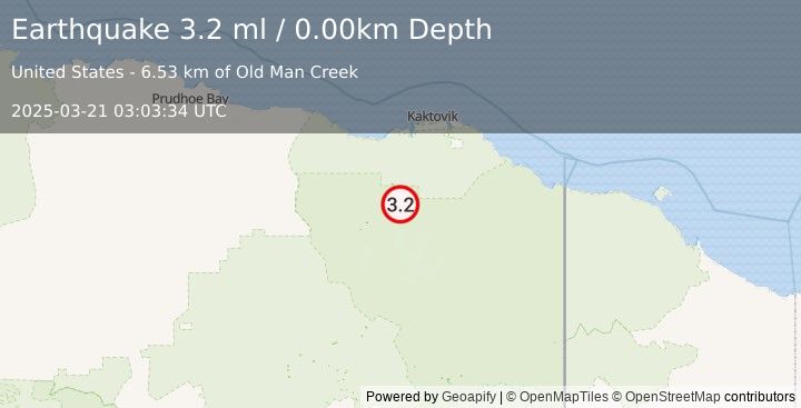 Earthquake NORTHERN ALASKA (3.2 ml) (2025-03-21 03:03:35 UTC)