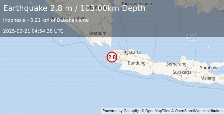 Earthquake SUNDA STRAIT, INDONESIA (2.8 m) (2025-03-21 04:54:38 UTC)