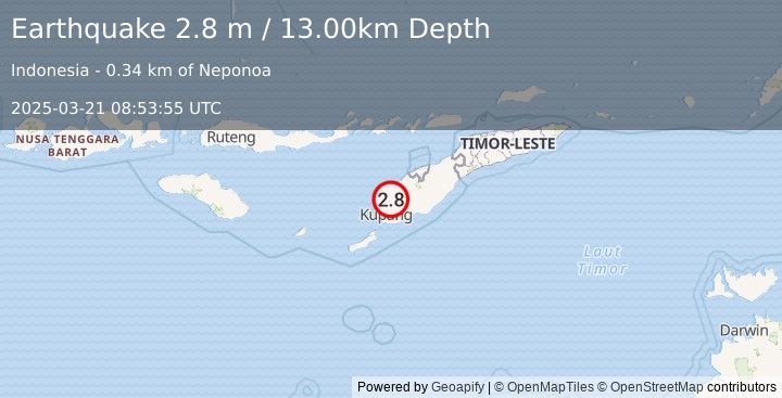 Earthquake TIMOR REGION, INDONESIA (2.8 m) (2025-03-21 08:53:55 UTC)