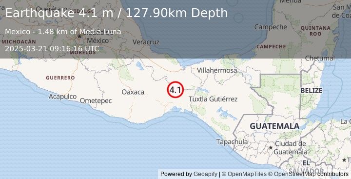 Earthquake OAXACA, MEXICO (4.1 m) (2025-03-21 09:16:16 UTC)