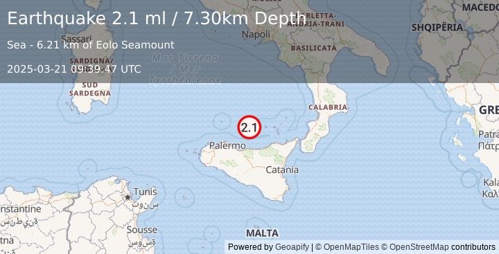 Earthquake SICILY, ITALY (2.1 ml) (2025-03-21 09:39:47 UTC)