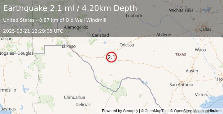 Earthquake WESTERN TEXAS (2.1 ml) (2025-03-21 12:29:05 UTC)