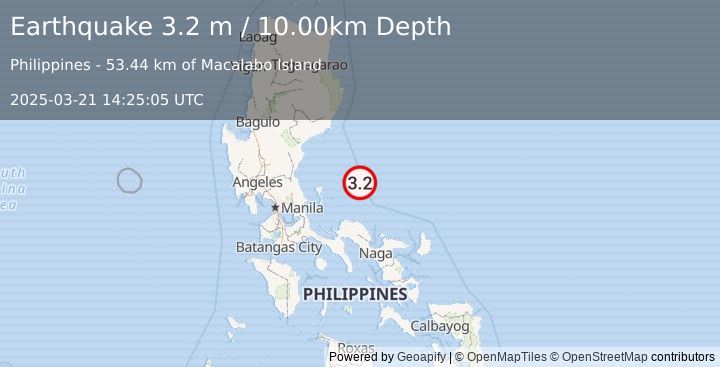 Earthquake PHILIPPINE ISLANDS REGION (3.2 m) (2025-03-21 14:25:05 UTC)