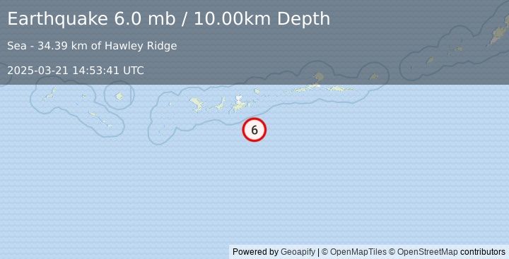 Earthquake ANDREANOF ISLANDS, ALEUTIAN IS. (6.2 mw) (2025-03-21 14:53:42 UTC)