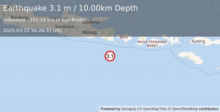 Earthquake SOUTH OF BALI, INDONESIA (3.1 m) (2025-03-21 16:26:31 UTC)