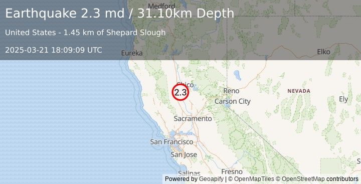 Earthquake NORTHERN CALIFORNIA (2.3 md) (2025-03-21 18:09:09 UTC)