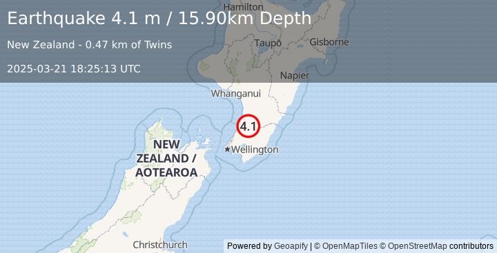 Earthquake NORTH ISLAND OF NEW ZEALAND (4.1 m) (2025-03-21 18:25:13 UTC)