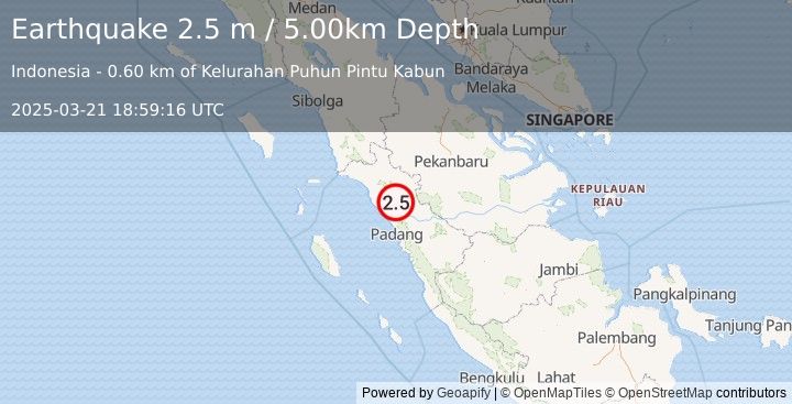 Earthquake SOUTHERN SUMATRA, INDONESIA (2.5 m) (2025-03-21 18:59:16 UTC)