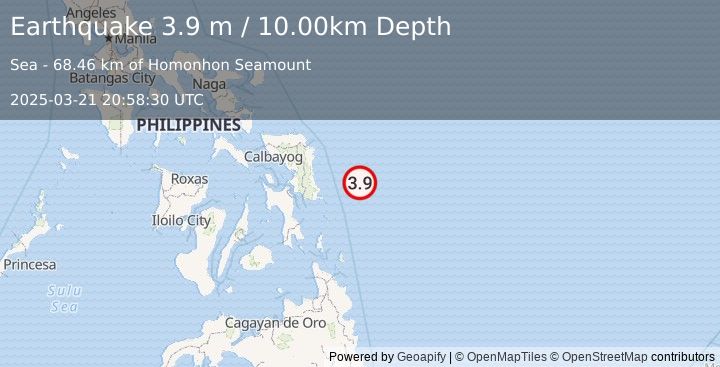 Earthquake PHILIPPINE ISLANDS REGION (3.9 m) (2025-03-21 20:58:30 UTC)