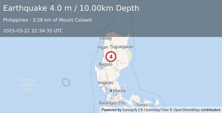 Earthquake LUZON, PHILIPPINES (4.0 m) (2025-03-21 22:34:35 UTC)